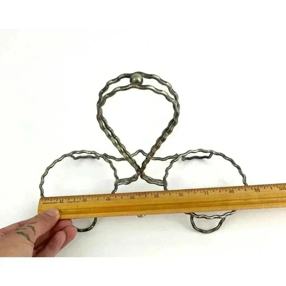 VTG Silver Kitchen Caddy Condiments 2 Slot Metal Home Accents - Picture 2 of 9